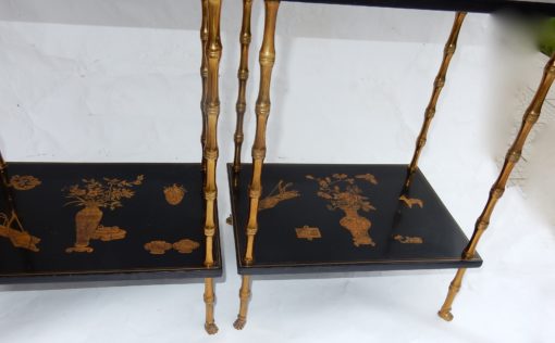 1950 ' Pair of Tables Maison Bagués Bronze Style Bamboo Golden With Trays Lacquers of China 40 X 30 X H 58 - Image 9
