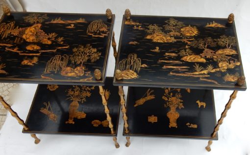 1950 ' Pair of Tables Maison Bagués Bronze Style Bamboo Golden With Trays Lacquers of China 40 X 30 X H 58 - Image 6