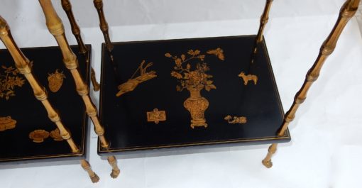1950 ' Pair of Tables Maison Bagués Bronze Style Bamboo Golden With Trays Lacquers of China 40 X 30 X H 58 - Image 4