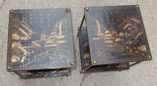 1950 ′ Pair of Maison Baguès Tables with Palm Tree Decor in Gilt Bronze With Chinese Lacquer Trays 36 X 36 X H 54 CM - Image 24