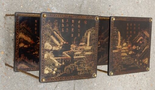 1950 ′ Pair of Maison Baguès Tables with Palm Tree Decor in Gilt Bronze With Chinese Lacquer Trays 36 X 36 X H 54 CM - Image 23