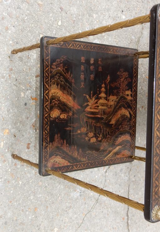 1950 ′ Pair of Maison Baguès Tables with Palm Tree Decor in Gilt Bronze With Chinese Lacquer Trays 36 X 36 X H 54 CM - Image 22