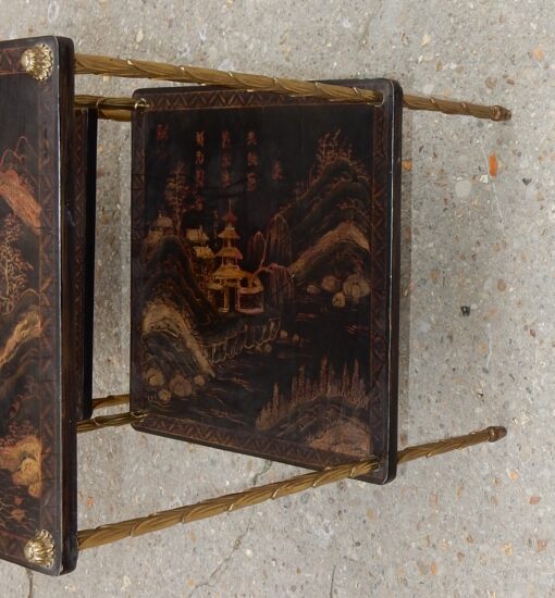 1950 ′ Pair of Maison Baguès Tables with Palm Tree Decor in Gilt Bronze With Chinese Lacquer Trays 36 X 36 X H 54 CM - Image 21