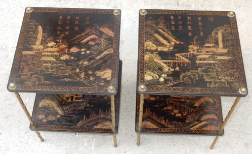 1950 ′ Pair of Maison Baguès Tables with Palm Tree Decor in Gilt Bronze With Chinese Lacquer Trays 36 X 36 X H 54 CM - Image 20