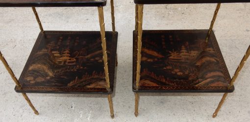 1950 ′ Pair of Maison Baguès Tables with Palm Tree Decor in Gilt Bronze With Chinese Lacquer Trays 36 X 36 X H 54 CM - Image 19