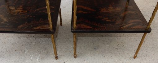 1950 ′ Pair of Maison Baguès Tables with Palm Tree Decor in Gilt Bronze With Chinese Lacquer Trays 36 X 36 X H 54 CM - Image 18