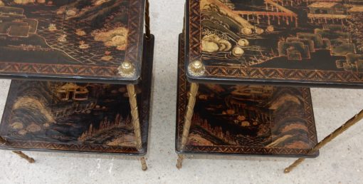 1950 ′ Pair of Maison Baguès Tables with Palm Tree Decor in Gilt Bronze With Chinese Lacquer Trays 36 X 36 X H 54 CM - Image 17