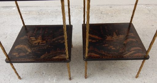 1950 ′ Pair of Maison Baguès Tables with Palm Tree Decor in Gilt Bronze With Chinese Lacquer Trays 36 X 36 X H 54 CM - Image 15