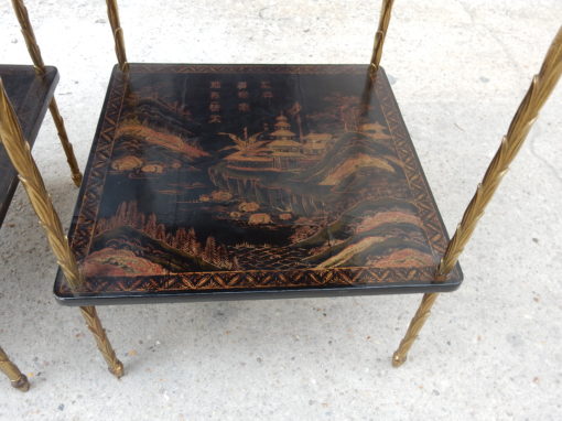 1950 ′ Pair of Maison Baguès Tables with Palm Tree Decor in Gilt Bronze With Chinese Lacquer Trays 36 X 36 X H 54 CM - Image 11