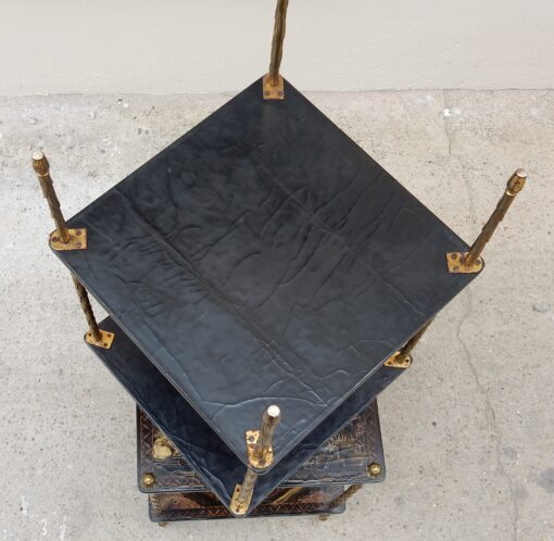 1950 ′ Pair of Maison Baguès Tables with Palm Tree Decor in Gilt Bronze With Chinese Lacquer Trays 36 X 36 X H 54 CM - Image 9