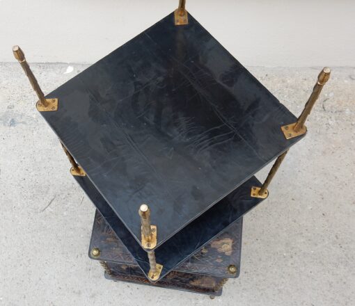 1950 ′ Pair of Maison Baguès Tables with Palm Tree Decor in Gilt Bronze With Chinese Lacquer Trays 36 X 36 X H 54 CM - Image 8