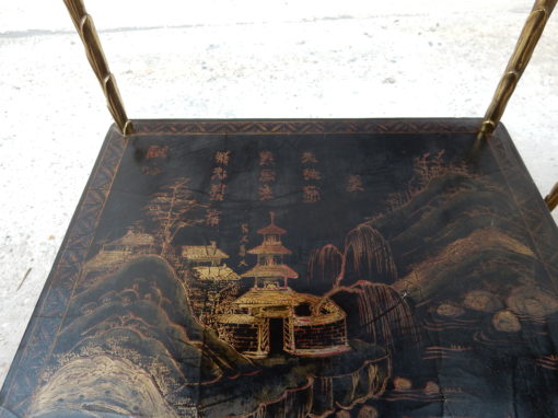 1950 ′ Pair of Maison Baguès Tables with Palm Tree Decor in Gilt Bronze With Chinese Lacquer Trays 36 X 36 X H 54 CM - Image 7