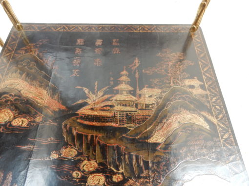 1950 ′ Pair of Maison Baguès Tables with Palm Tree Decor in Gilt Bronze With Chinese Lacquer Trays 36 X 36 X H 54 CM - Image 6