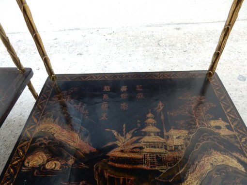 1950 ′ Pair of Maison Baguès Tables with Palm Tree Decor in Gilt Bronze With Chinese Lacquer Trays 36 X 36 X H 54 CM - Image 5