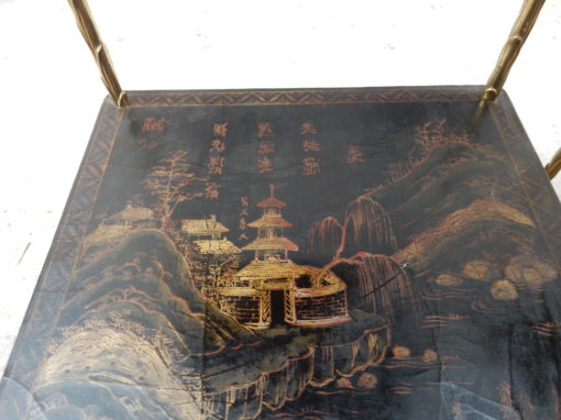 1950 ′ Pair of Maison Baguès Tables with Palm Tree Decor in Gilt Bronze With Chinese Lacquer Trays 36 X 36 X H 54 CM - Image 4