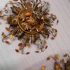 1970′Paire De  Plafonniers ou Appliques à Décor de Fleurs et Feuilles en Métal Doré Et Verre Coloré  Orange Maison Baguès Ou Banci – Image 13