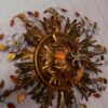 1970′Paire De  Plafonniers ou Appliques à Décor de Fleurs et Feuilles en Métal Doré Et Verre Coloré  Orange Maison Baguès Ou Banci – Image 12