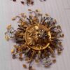1970′Paire De  Plafonniers ou Appliques à Décor de Fleurs et Feuilles en Métal Doré Et Verre Coloré  Orange Maison Baguès Ou Banci – Image 10