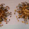 1970′Paire De  Plafonniers ou Appliques à Décor de Fleurs et Feuilles en Métal Doré Et Verre Coloré  Orange Maison Baguès Ou Banci – Image 5