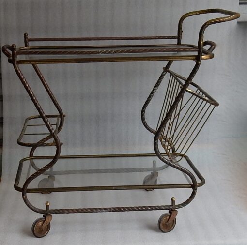 1950′ Bar Roulant en Bronze et Laiton Doré Maison Baguès Décor Art Nouveau – Image 17