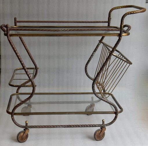 1950′ Bar Roulant en Bronze et Laiton Doré Maison Baguès Décor Art Nouveau – Image 16
