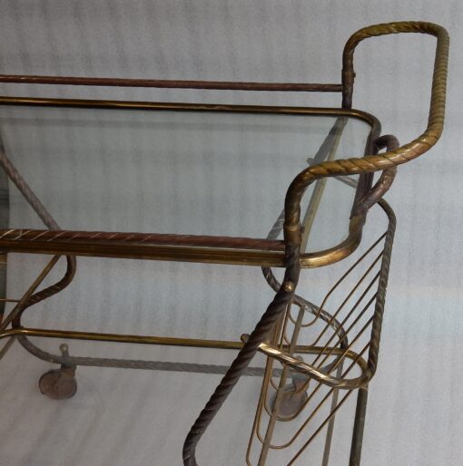 1950′ Bar Roulant en Bronze et Laiton Doré Maison Baguès Décor Art Nouveau – Image 13