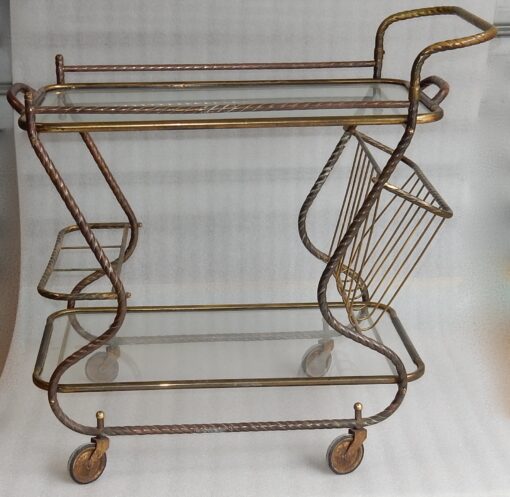1950′ Bar Roulant en Bronze et Laiton Doré Maison Baguès Décor Art Nouveau – Image 11