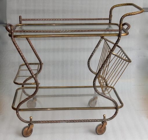 1950′ Bar Roulant en Bronze et Laiton Doré Maison Baguès Décor Art Nouveau