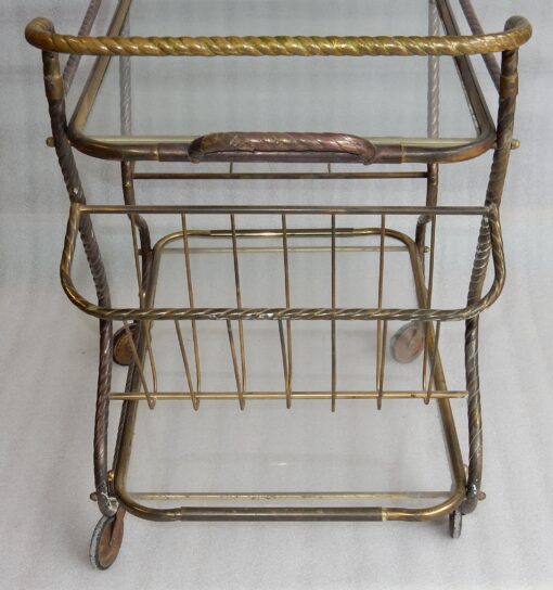 1950′ Bar Roulant en Bronze et Laiton Doré Maison Baguès Décor Art Nouveau – Image 5