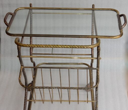 1950′ Bar Roulant en Bronze et Laiton Doré Maison Baguès Décor Art Nouveau – Image 4