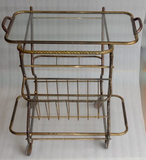 1950′ Bar Roulant en Bronze et Laiton Doré Maison Baguès Décor Art Nouveau – Image 2