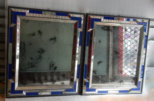 1970/80 Pair Of Louis 14 Style Venice Mirrors With Blue Glass Ornaments 112 X 95 cm - Image 2