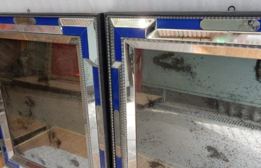 1970/80 Pair Of Louis 14 Style Venice Mirrors With Blue Glass Ornaments 112 X 95 cm - Image 5