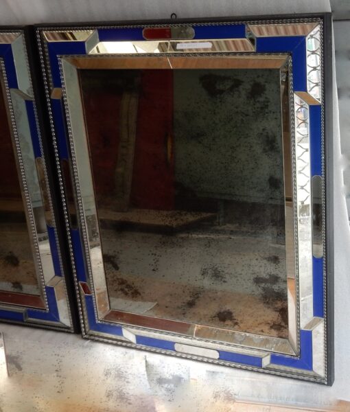 1970/80 Pair Of Louis 14 Style Venice Mirrors With Blue Glass Ornaments 112 X 95 cm - Image 7