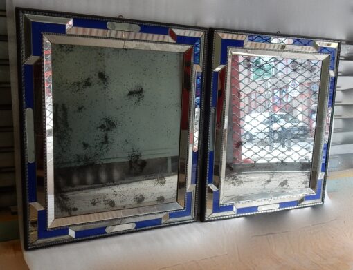 1970/80 Pair Of Louis 14 Style Venice Mirrors With Blue Glass Ornaments 112 X 95 cm - Image 12