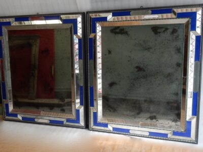 1970/80 Pair Of Louis 14 Style Venice Mirrors With Blue Glass Ornaments 112 X 95 cm
