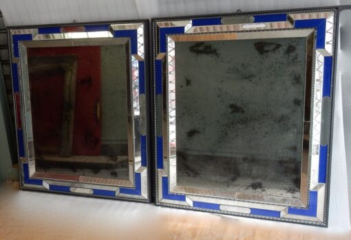 1970/80 Pair Of Louis 14 Style Venice Mirrors With Blue Glass Ornaments 112 X 95 cm