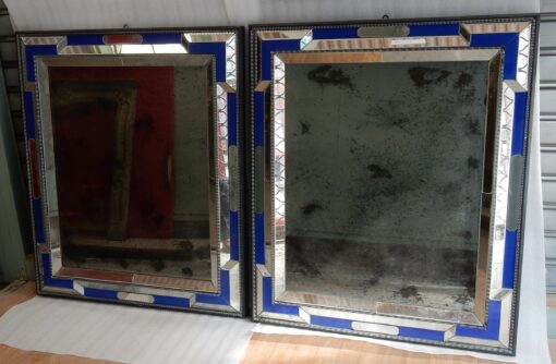 1970/80 Pair Of Louis 14 Style Venice Mirrors With Blue Glass Ornaments 112 X 95 cm - Image 14