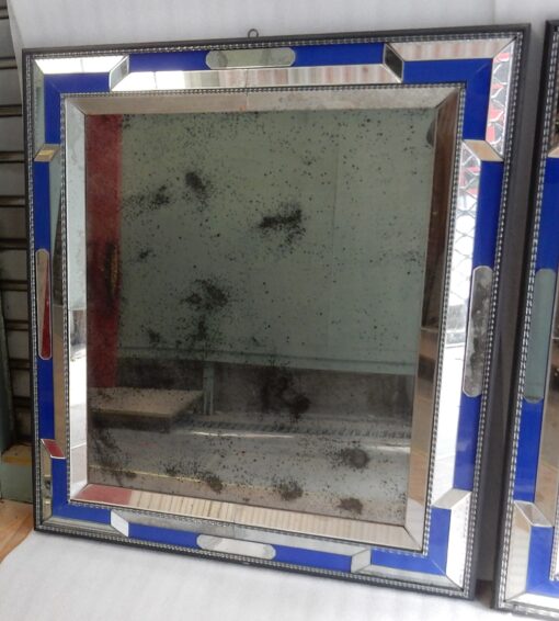 1970/80 Pair Of Louis 14 Style Venice Mirrors With Blue Glass Ornaments 112 X 95 cm - Image 15