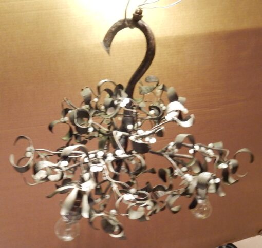 1900' Ball of Mistletoe Art Nouveau Bronze has 3 Bulbs and Pearls Opaline Diameter 50 cm - Image 8