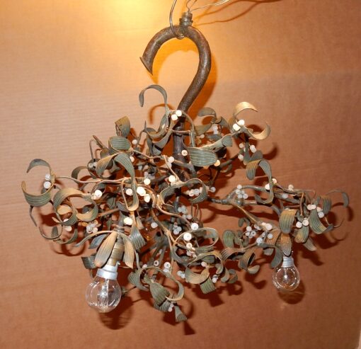 1900' Ball of Mistletoe Art Nouveau Bronze has 3 Bulbs and Pearls Opaline Diameter 50 cm - Image 7
