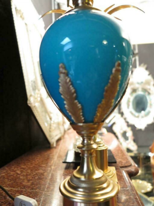1970' Paire de Lampes Maison Charles en Opaline Bleue Non Signées – Image 2
