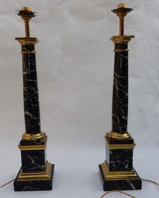 1950/70 Pair Of in Taste of Maison Jansen Lamps, Brass and Sea Green Marble - Image 15