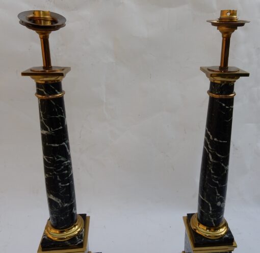 1950/70 Pair Of in Taste of Maison Jansen Lamps, Brass and Sea Green Marble - Image 12