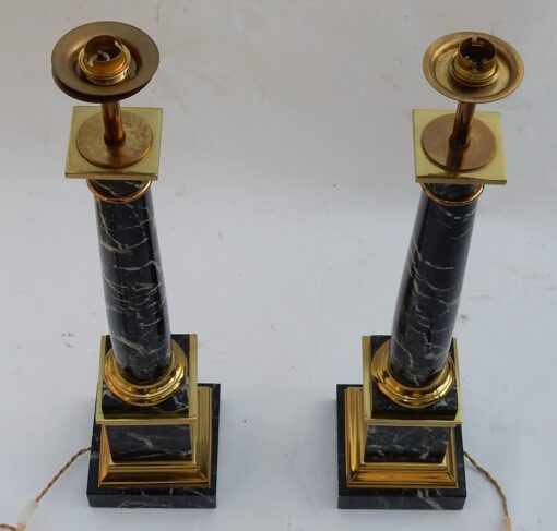 1950/70 Pair Of in Taste of Maison Jansen Lamps, Brass and Sea Green Marble - Image 10
