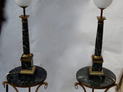 1950/70 Pair Of in Taste of Maison Jansen Lamps, Brass and Sea Green Marble