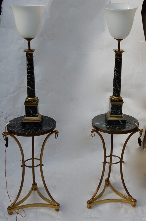 1950/70 Pair Of in Taste of Maison Jansen Lamps, Brass and Sea Green Marble - Image 5