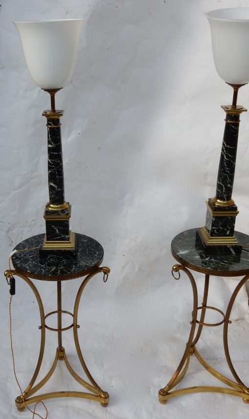 1950/70 Pair Of in Taste of Maison Jansen Lamps, Brass and Sea Green Marble - Image 4