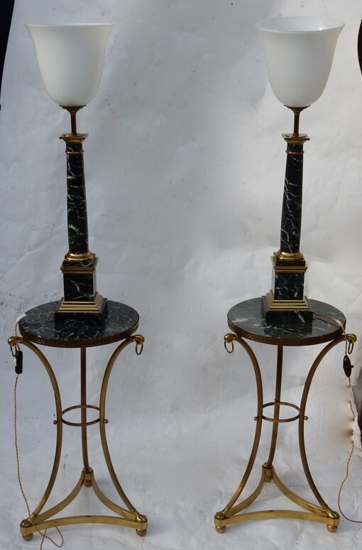 1950/70 Pair Of in Taste of Maison Jansen Lamps, Brass and Sea Green Marble - Image 2