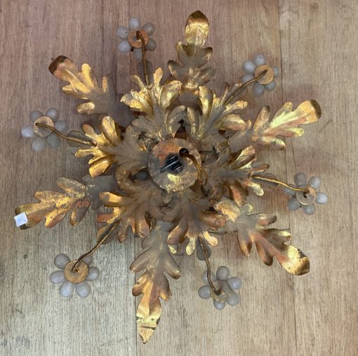 1970 ′ Ceiling Lamp or Wall Lamp Decorated with Flowers and Leaves in Golden Metal Style Maison Baguès, Flowers in Opalescent Glass - Image 5